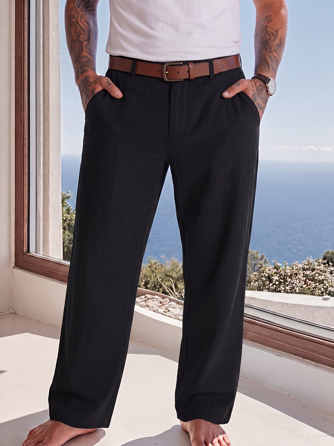 WOVEN LINEN TROUSERS FOR MEN