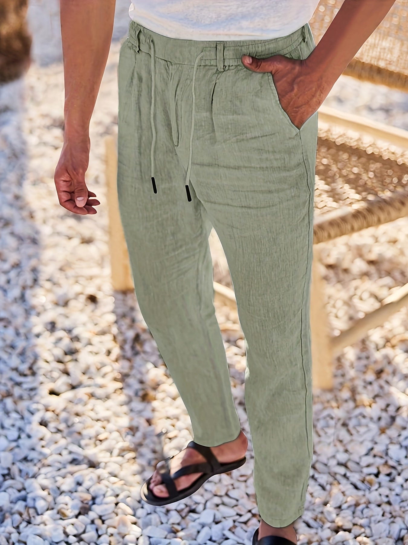 STRAIGHT LEG LINEN TROUSERS FOR MEN