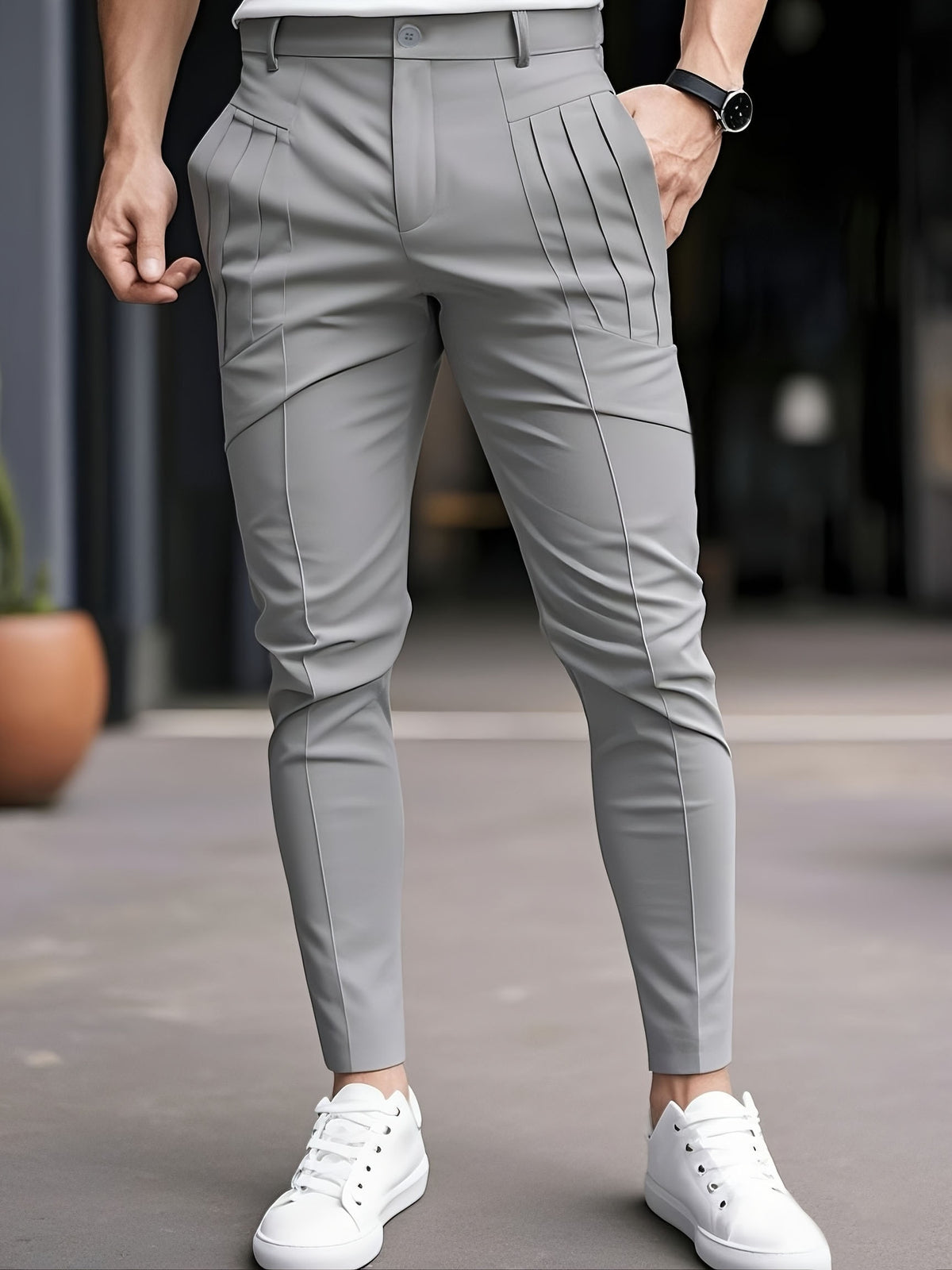 SOLID SLIM FIT TROUSERS FOR MEN