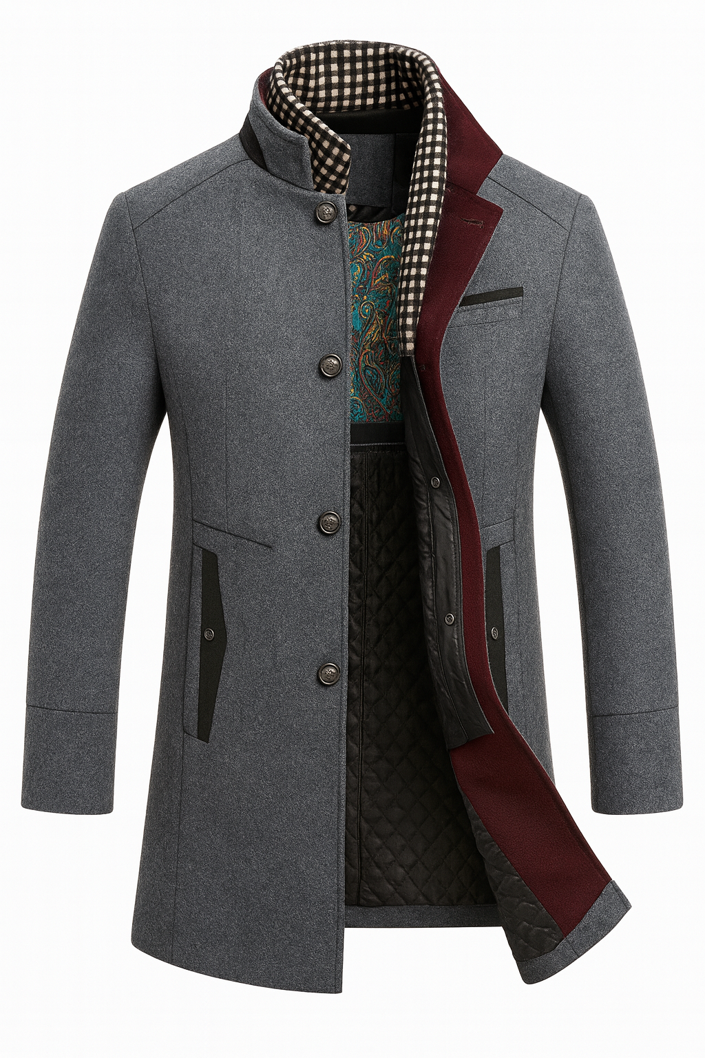 COLORBLOCK WOOL OVERCOAT FOR MEN