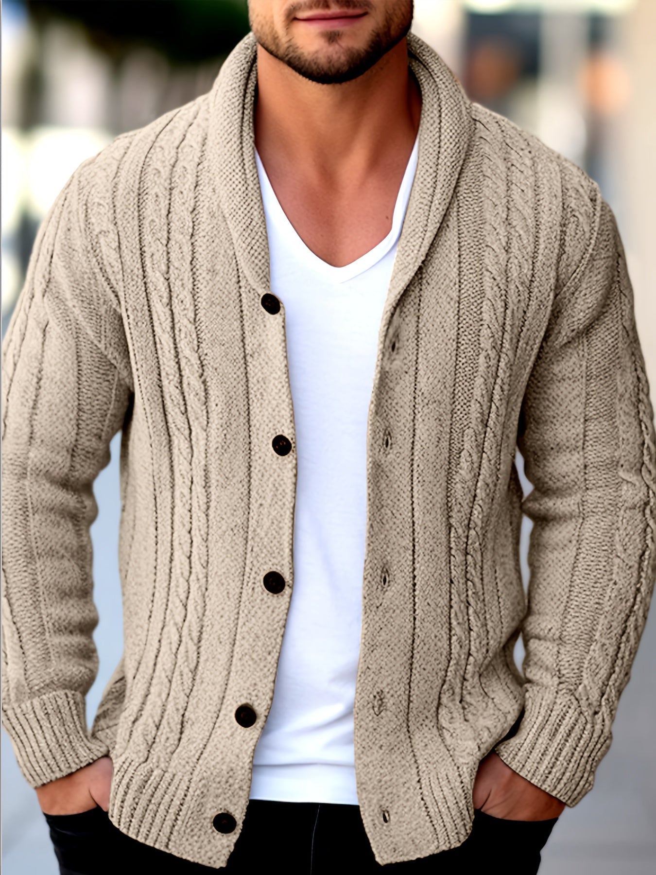TEXTURED KNIT CARDIGAN FOR MEN