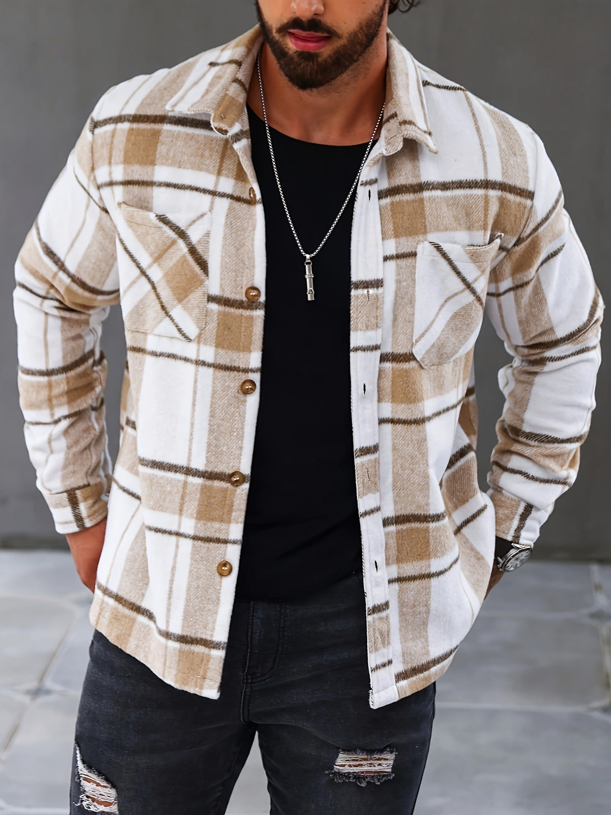 PLAID LAPEL JACKET FOR MEN