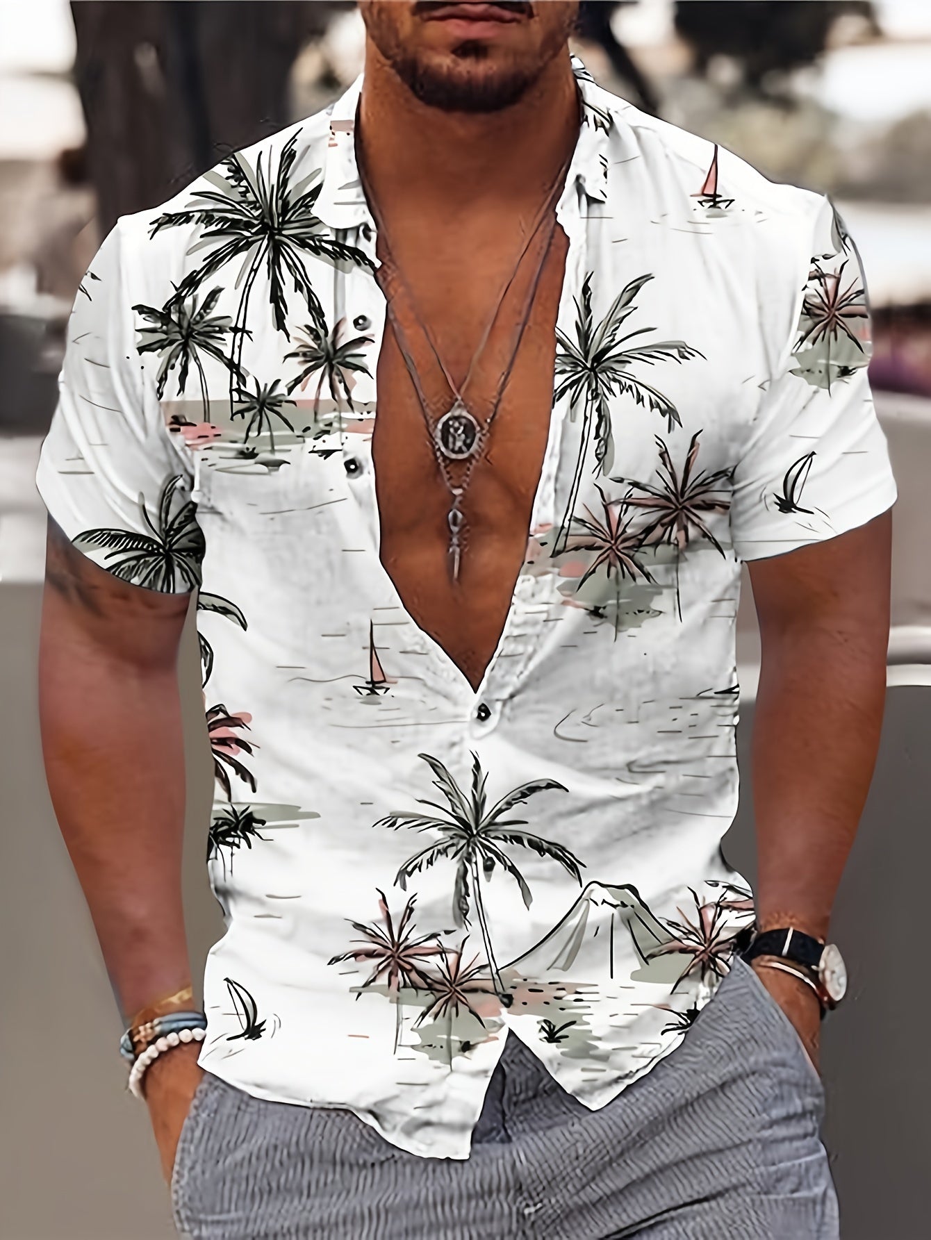 TROPICAL LAPEL SHIRT FOR MEN