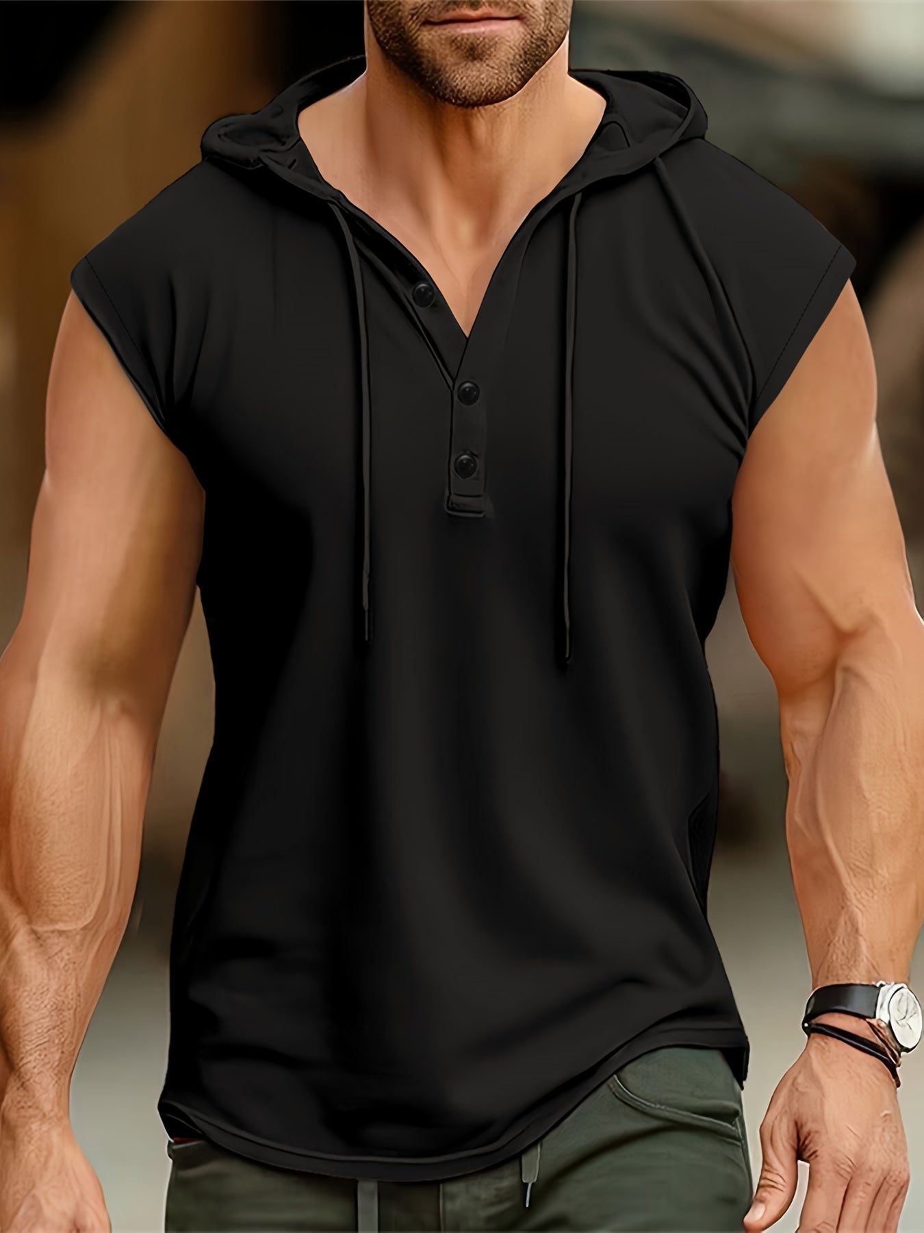 HOODED HENLEY SHIRT FOR MEN