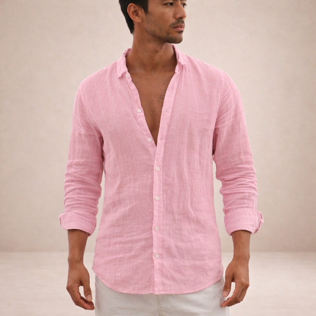 OPEN COLLAR COTTON SHIRT FOR MEN