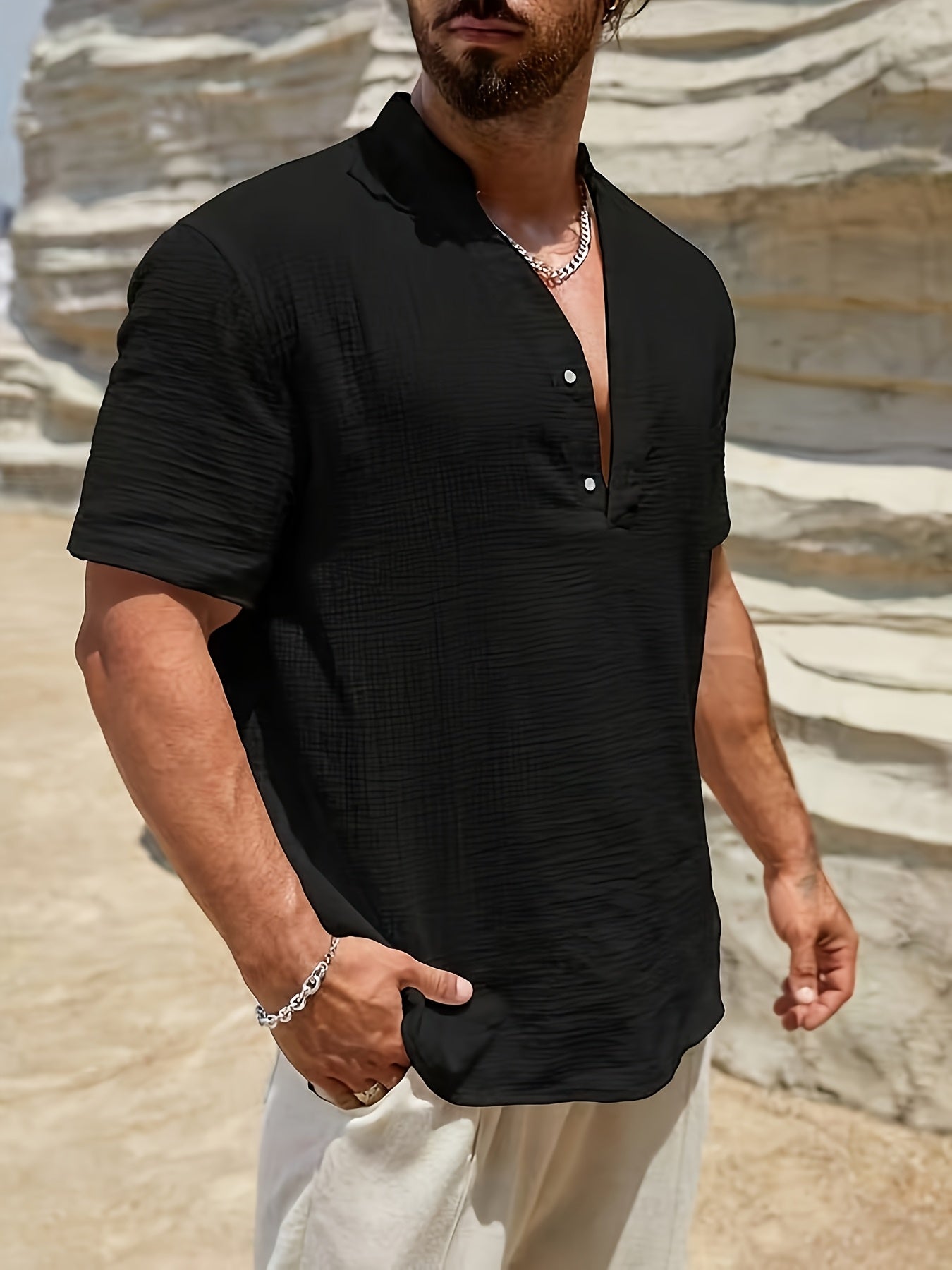 LINEN V-NECK SHIRT FOR MEN