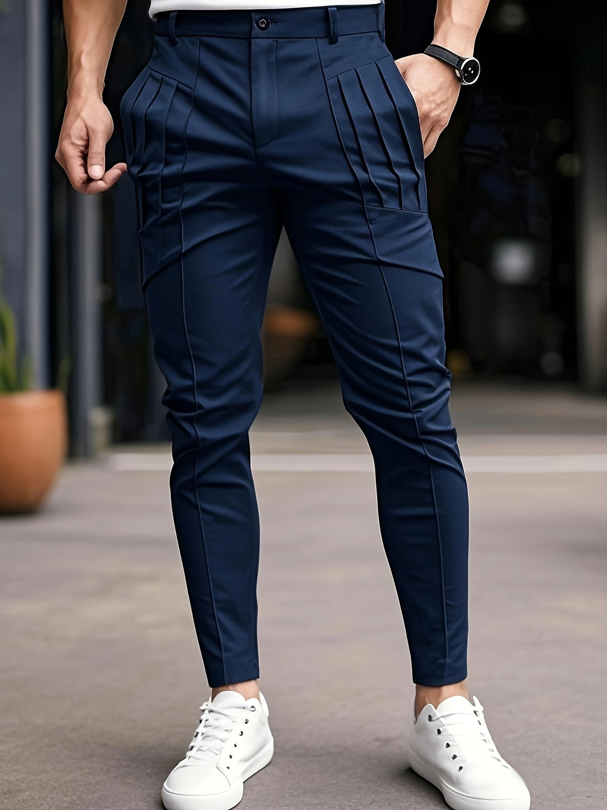 SOLID SLIM FIT TROUSERS FOR MEN