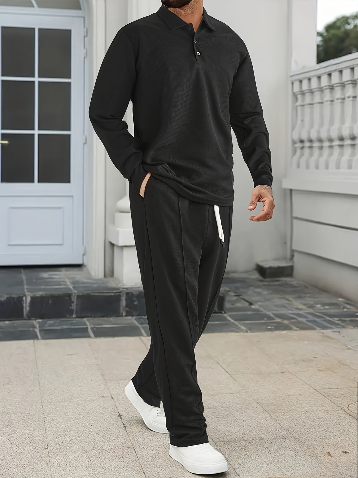 SOLID KNIT TWO-PIECE SET FOR MEN