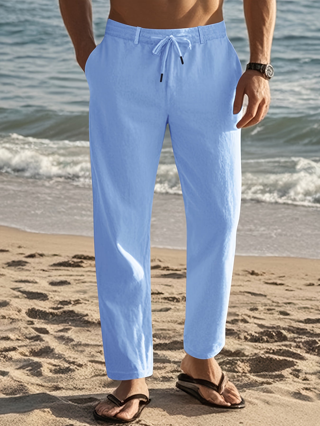 SOLID LINEN TROUSERS FOR MEN