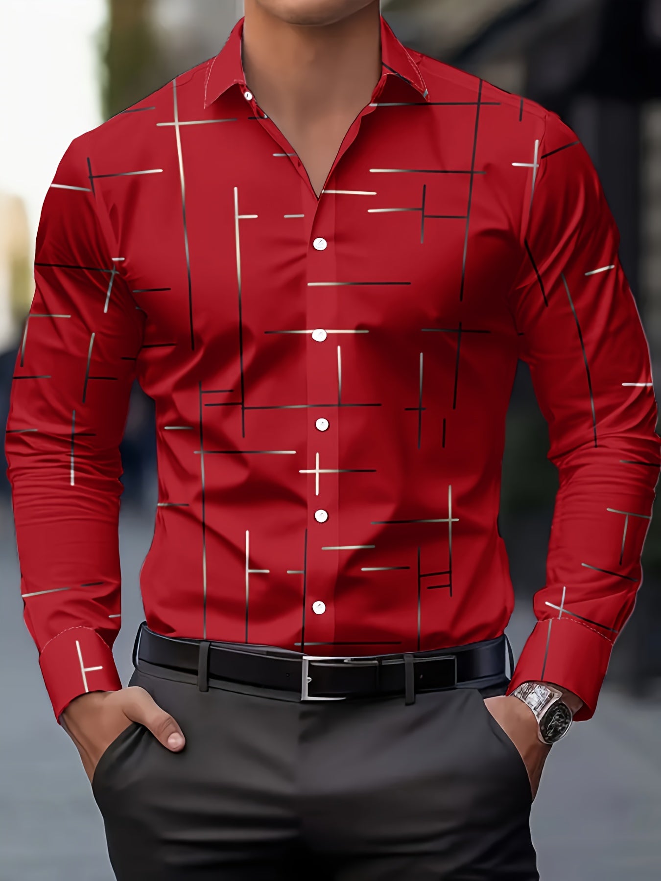 GEOMETRIC BUTTON SHIRT FOR MEN