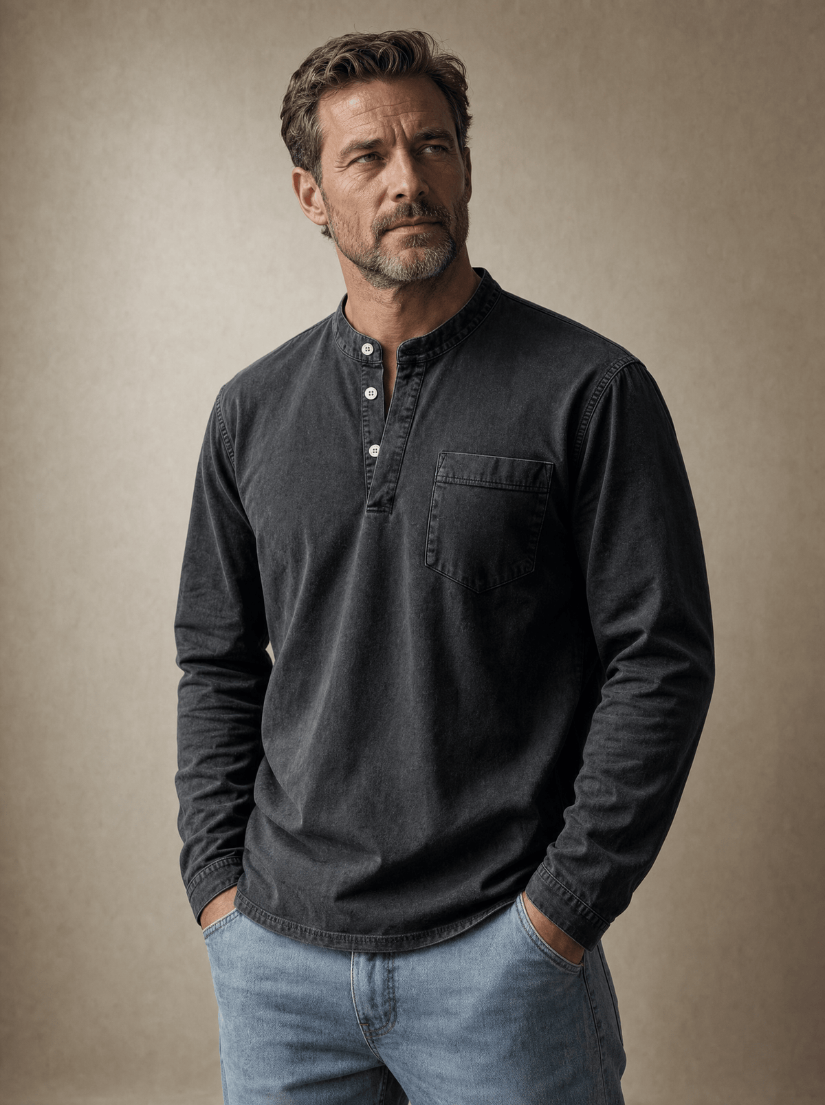 LONG SLEEVE COTTON HENLEY FOR MEN