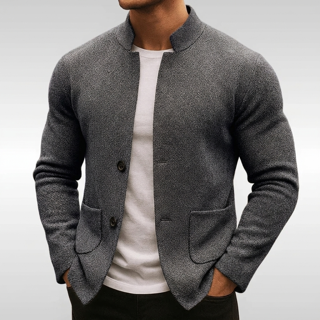 TEXTURED KNIT BUTTON JACKET FOR MEN