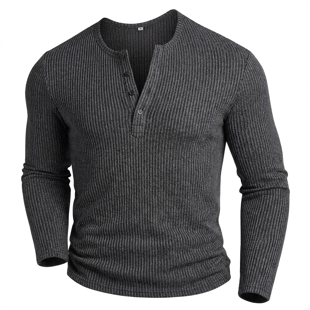 TEXTURED KNIT HENLEY SHIRT FOR MEN