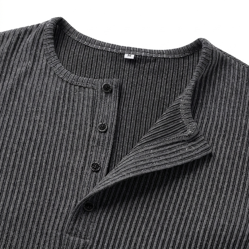 TEXTURED KNIT HENLEY SHIRT FOR MEN