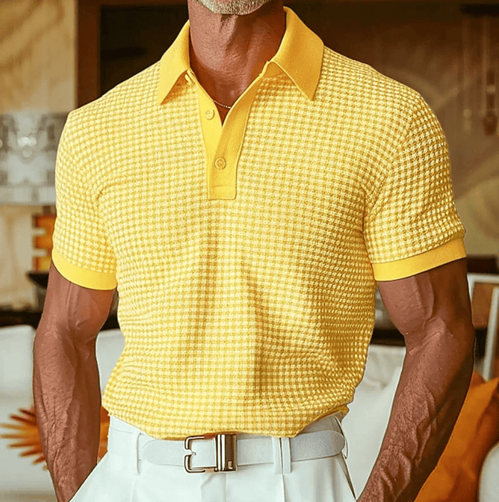 CHECKERED TEXTURE POLO SHIRT FOR MEN