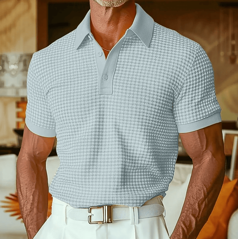 CHECKERED TEXTURE POLO SHIRT FOR MEN