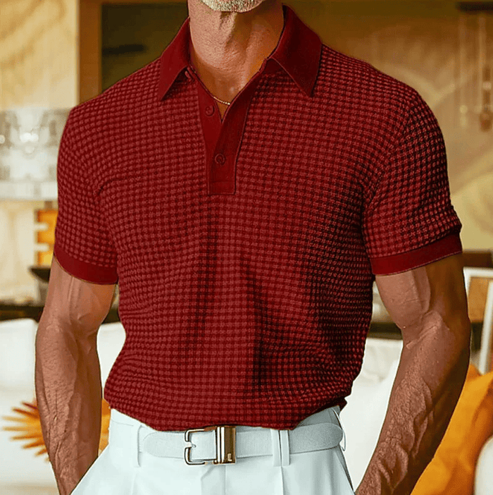 CHECKERED TEXTURE POLO SHIRT FOR MEN