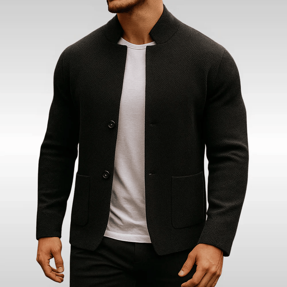 TEXTURED KNIT BUTTON JACKET FOR MEN