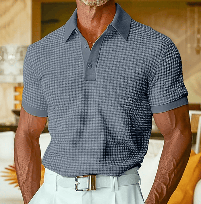 CHECKERED TEXTURE POLO SHIRT FOR MEN