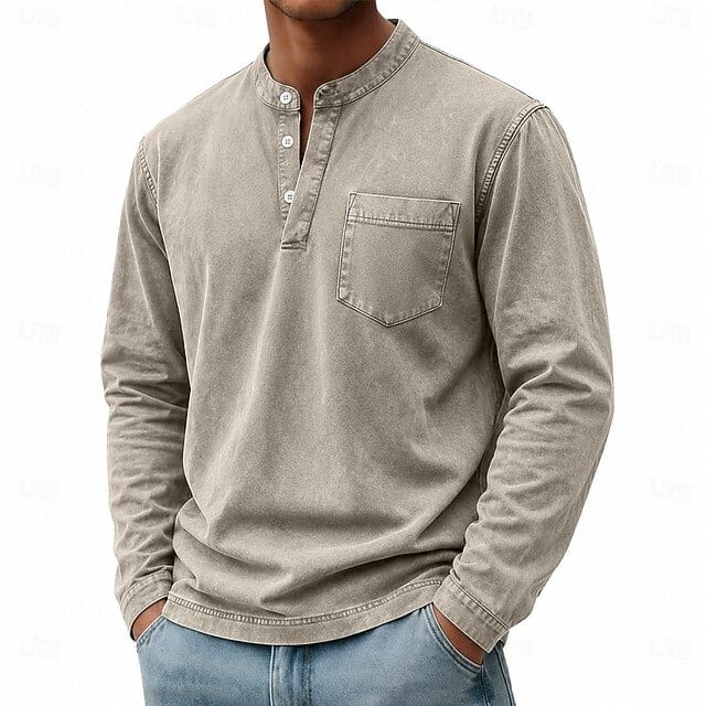 LONG SLEEVE COTTON HENLEY FOR MEN