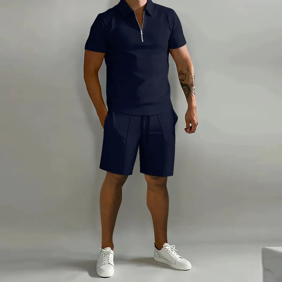 ZIP POLO SHORTS SET FOR MEN