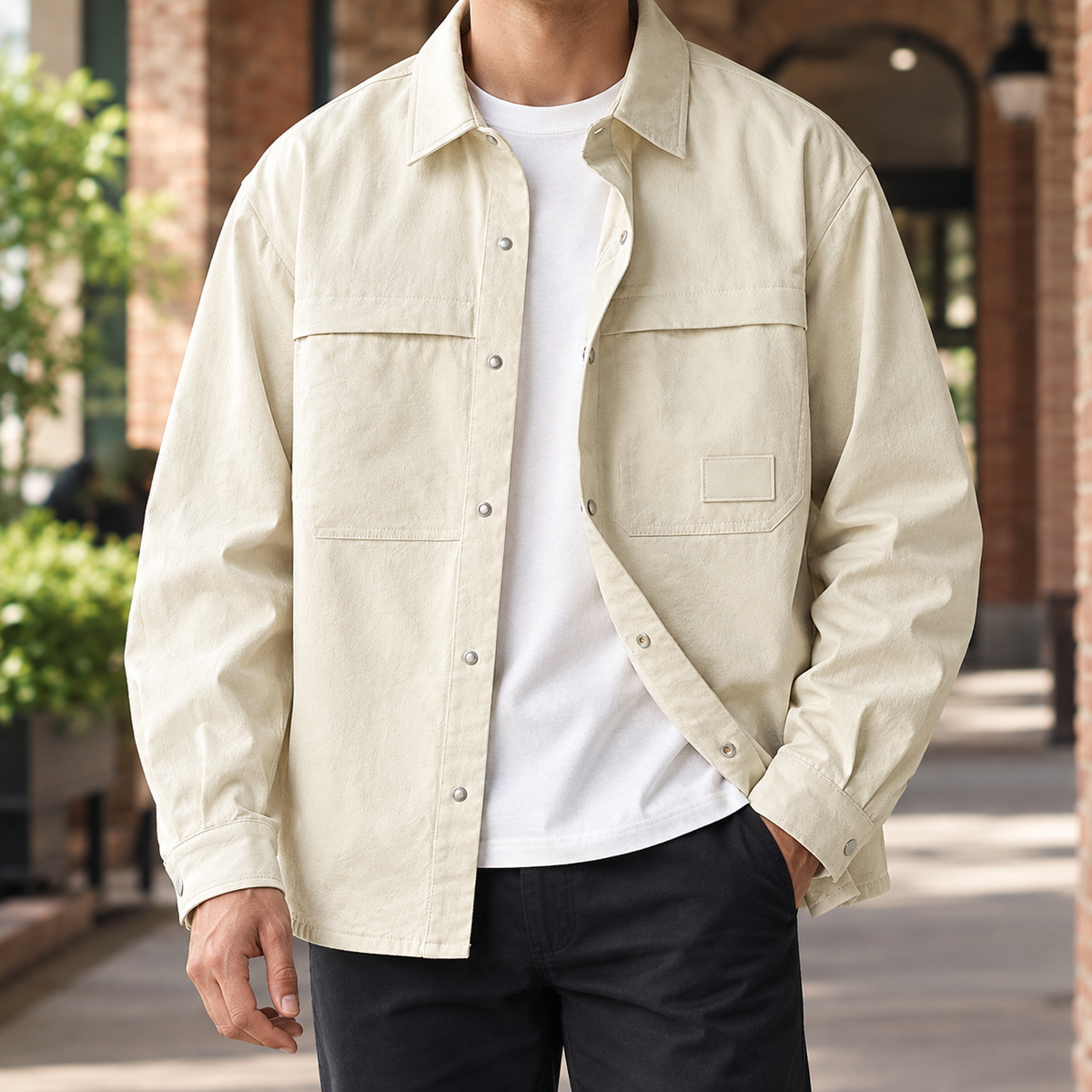 UTILITY SNAP FRONT OVERSHIRT FOR MEN