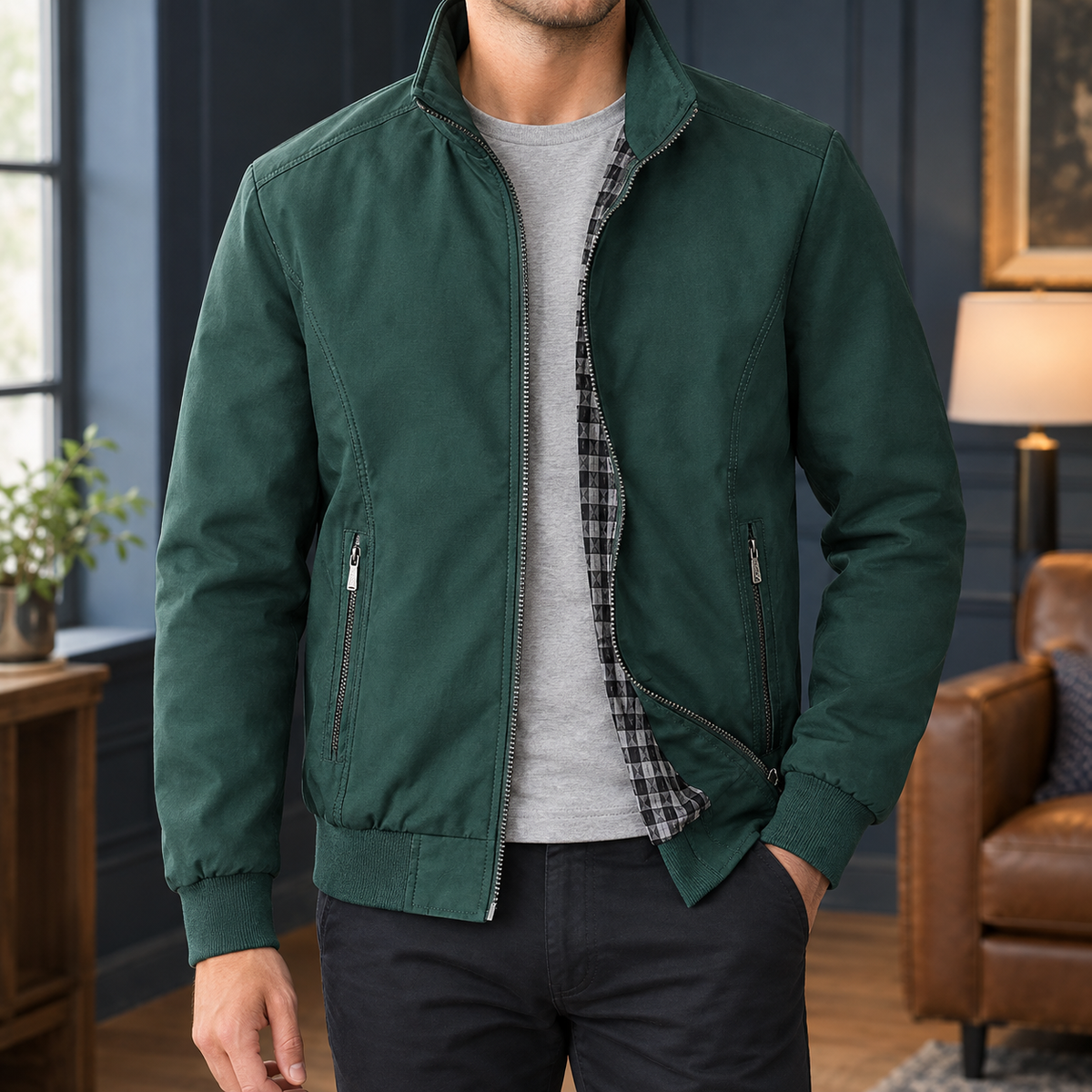 RIBBED TRIM ZIP JACKET FOR MEN