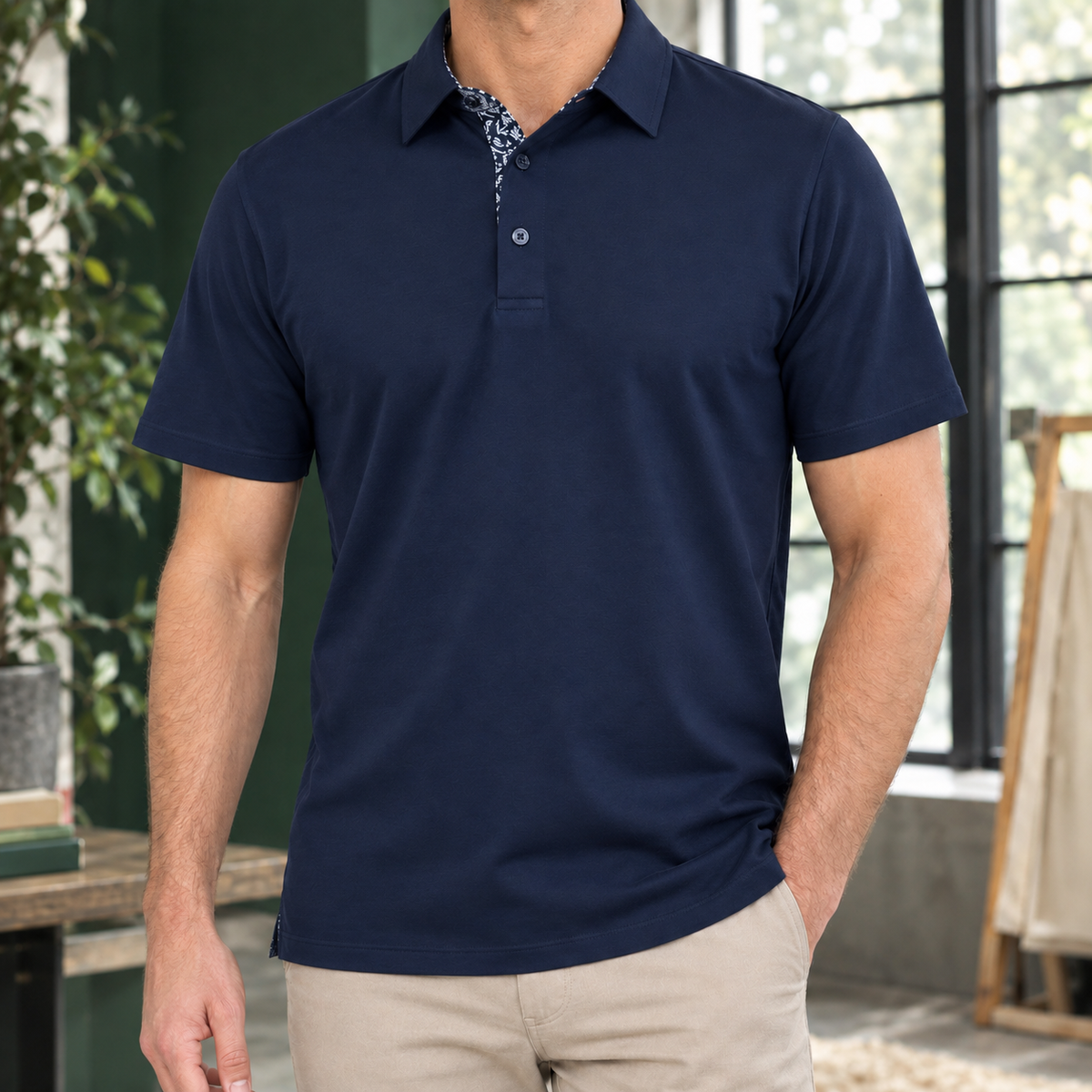 CONTRAST COLLAR POLO SHIRT FOR MEN