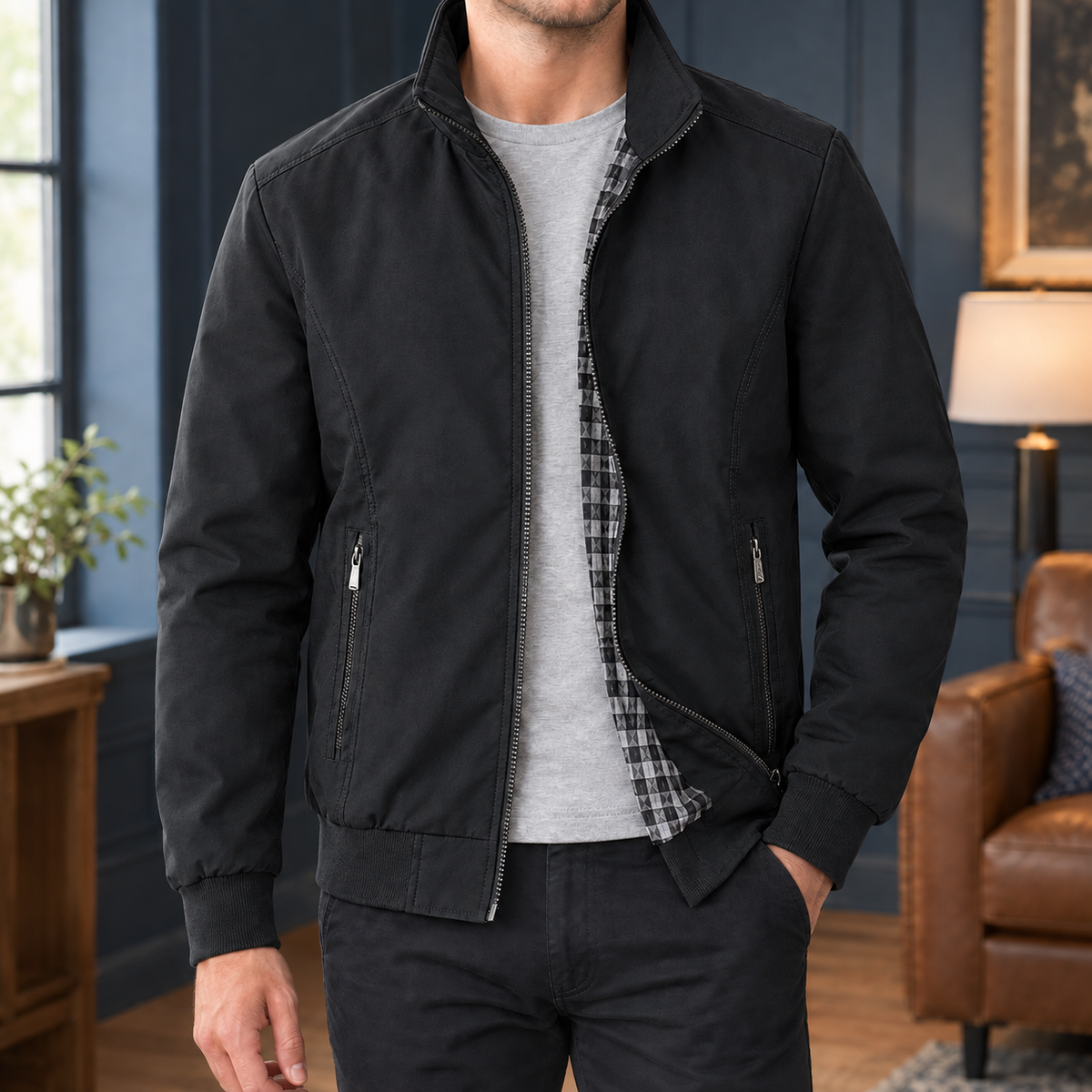 RIBBED TRIM ZIP JACKET FOR MEN