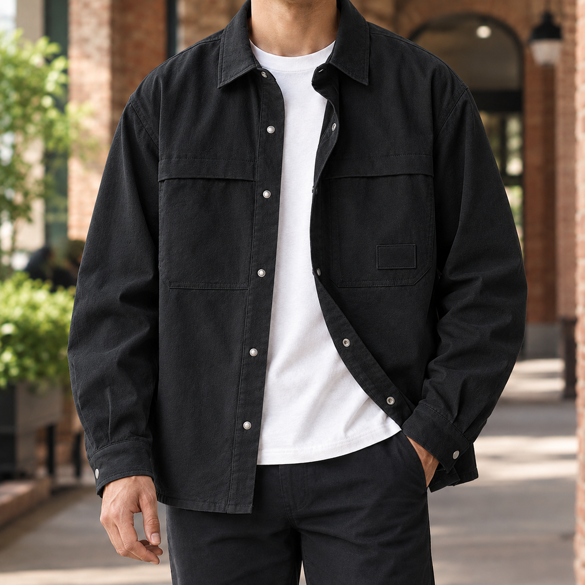 UTILITY SNAP FRONT OVERSHIRT FOR MEN