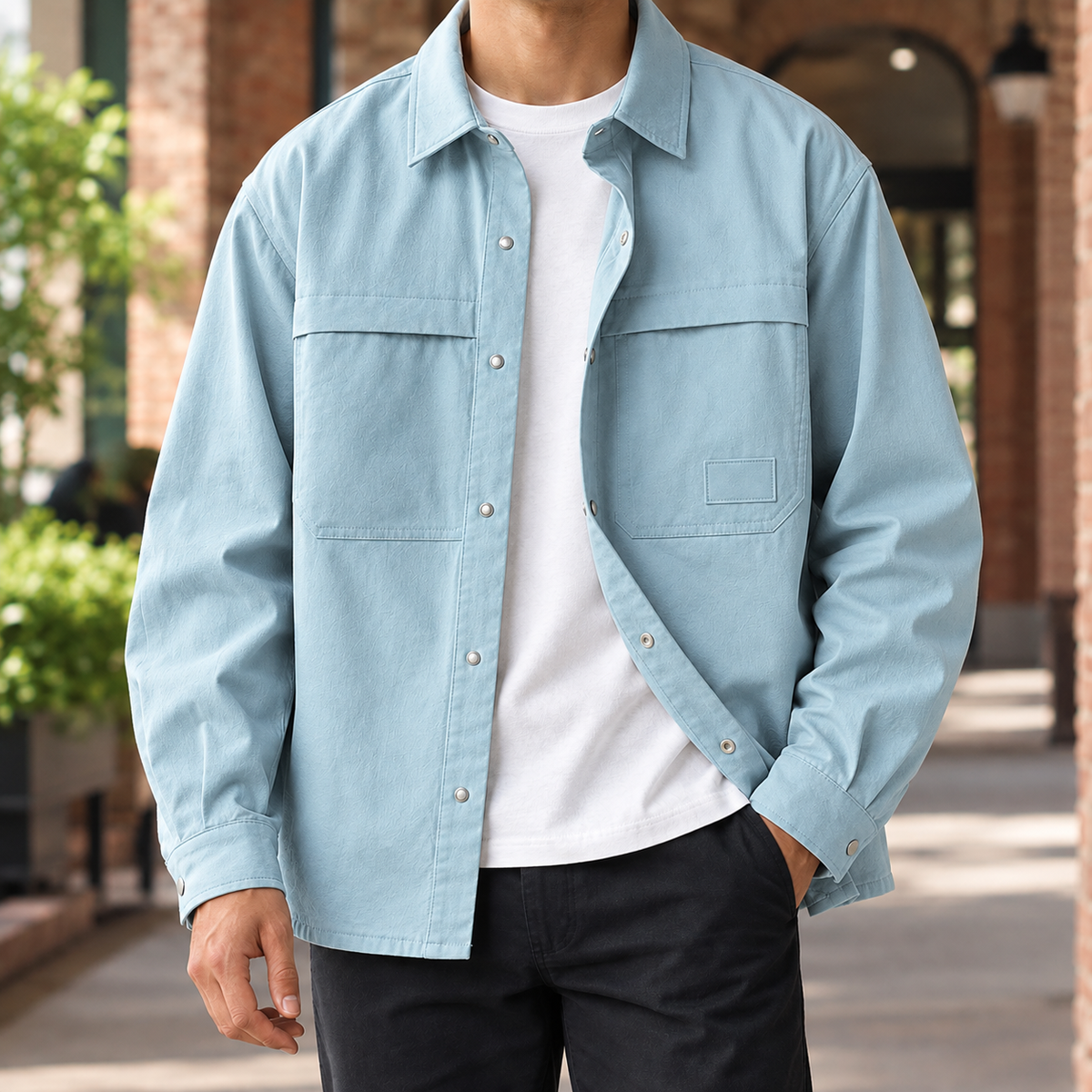 UTILITY SNAP FRONT OVERSHIRT FOR MEN