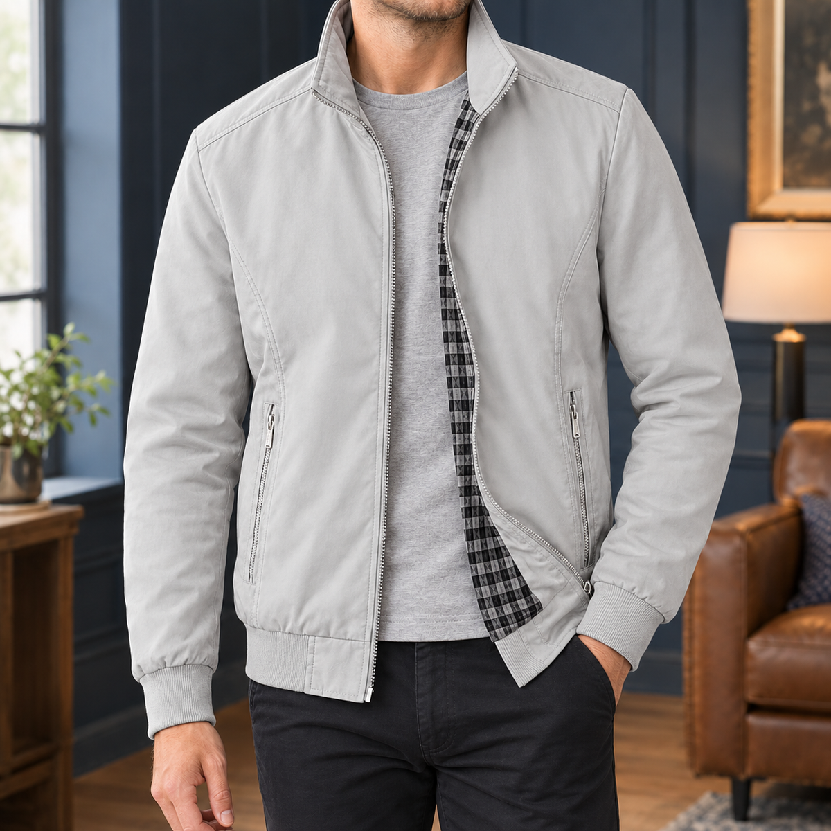 RIBBED TRIM ZIP JACKET FOR MEN