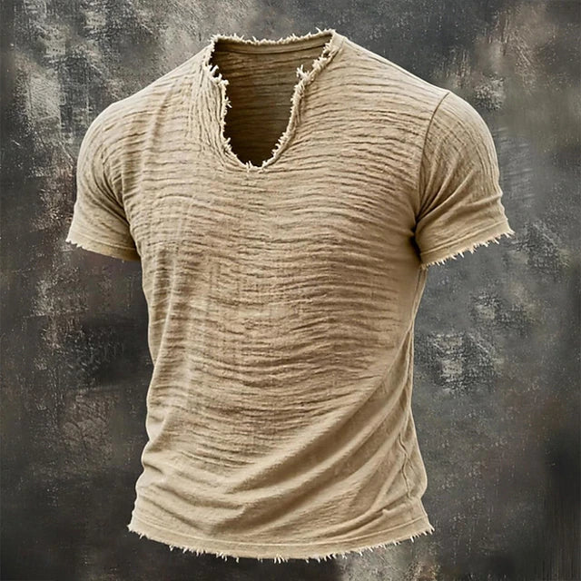TEXTURED COTTON V-NECK SHIRT FOR MEN