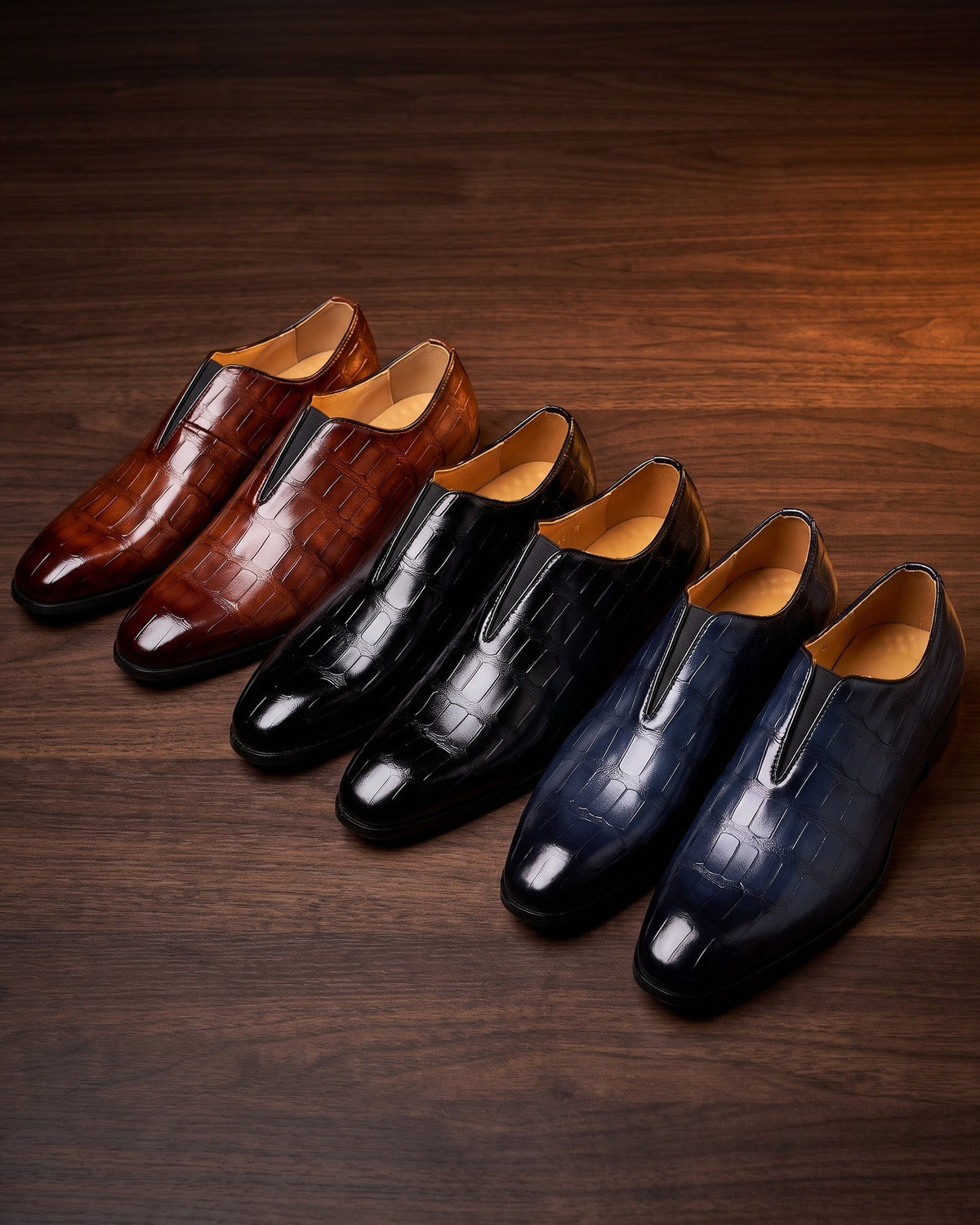 CROCODILE EMBOSSED SLIP ON LOAFERS FOR MEN