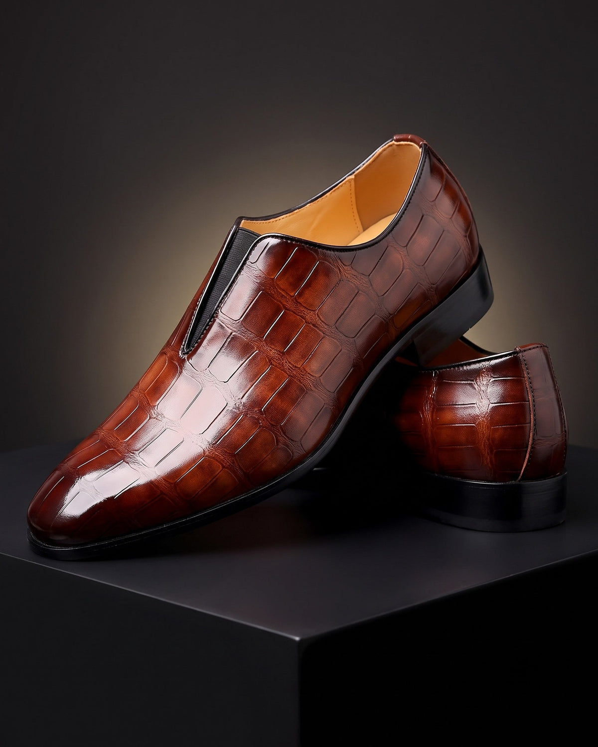 CROCODILE EMBOSSED SLIP ON LOAFERS FOR MEN