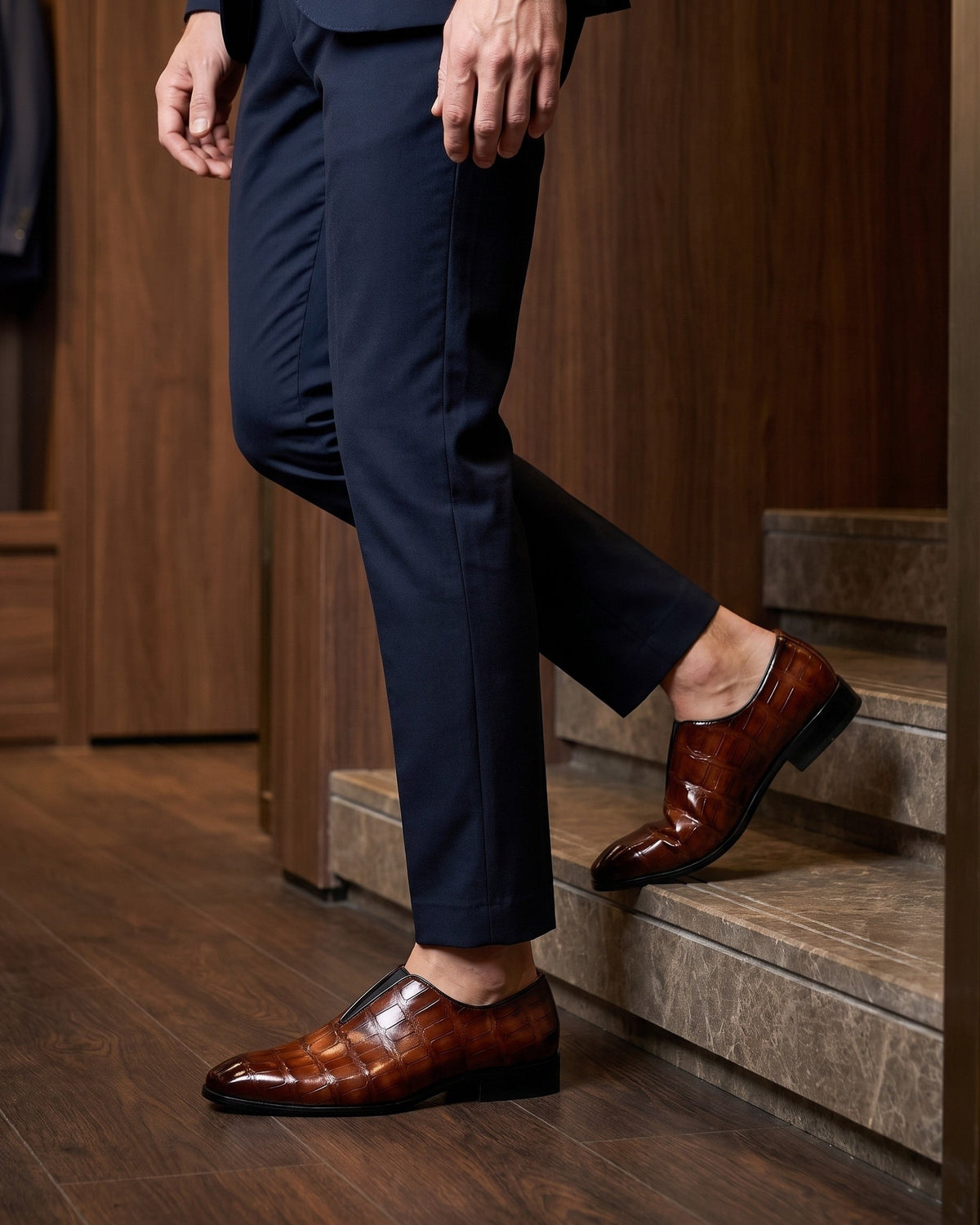 CROCODILE EMBOSSED SLIP ON LOAFERS FOR MEN