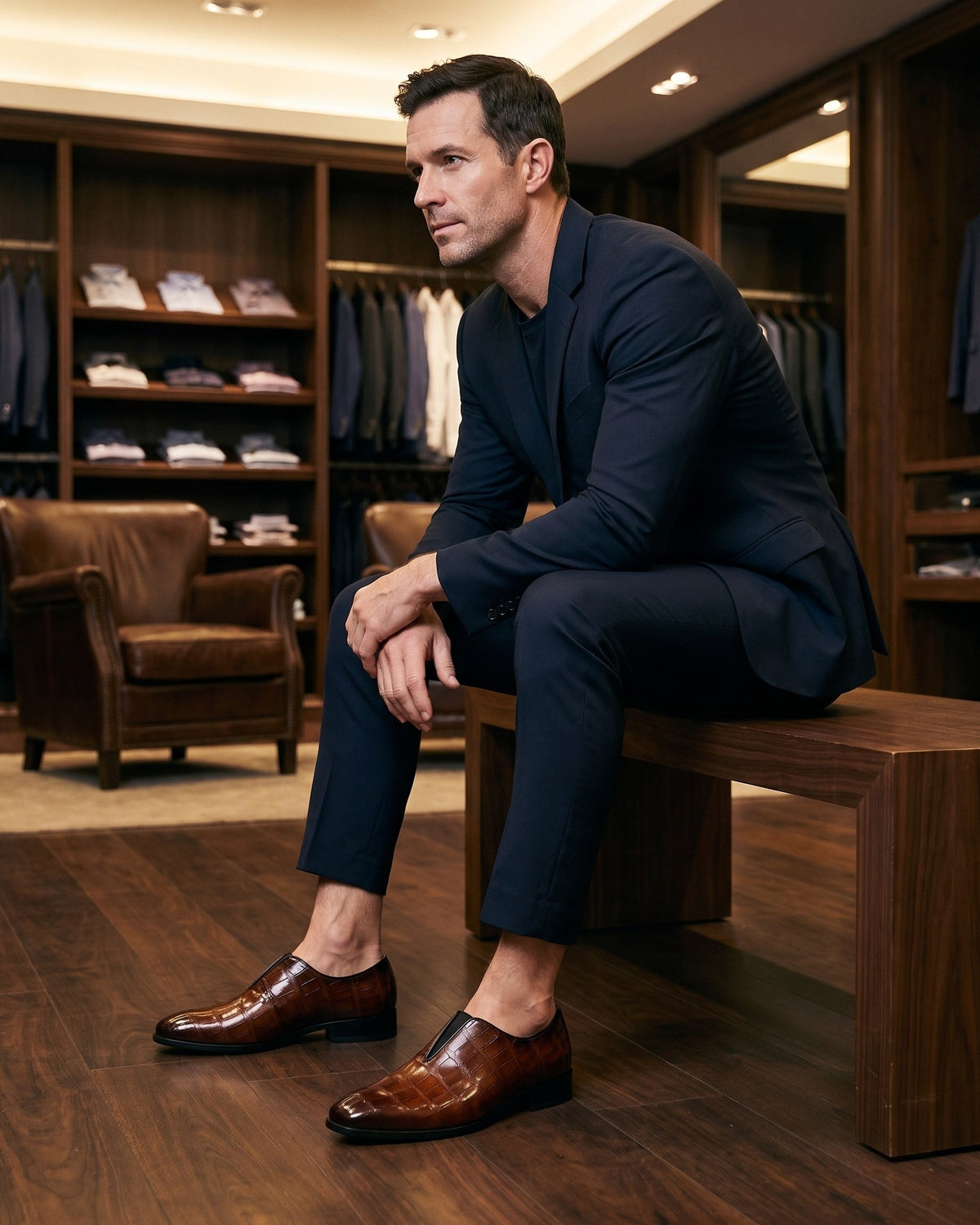 CROCODILE EMBOSSED SLIP ON LOAFERS FOR MEN