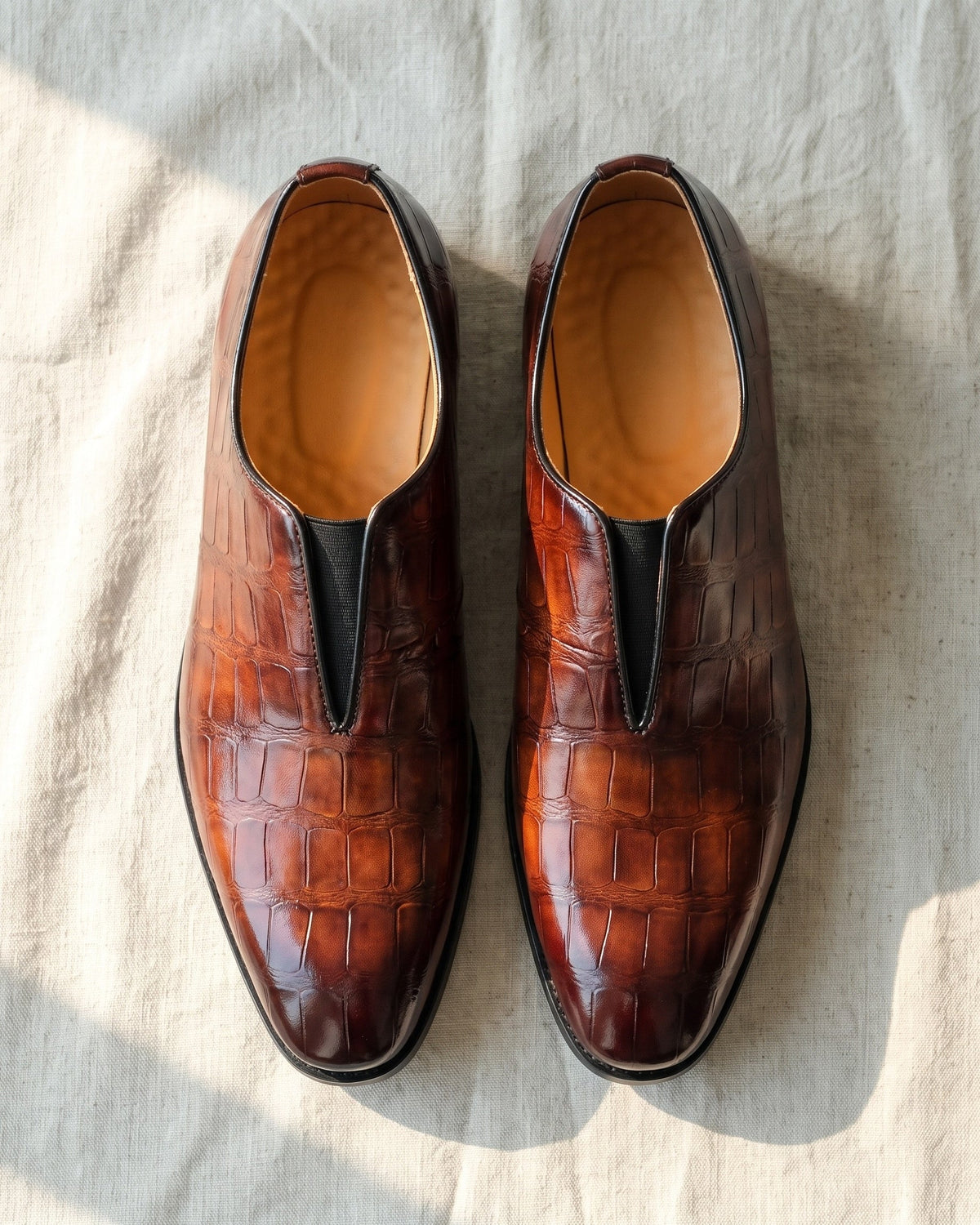CROCODILE EMBOSSED SLIP ON LOAFERS FOR MEN