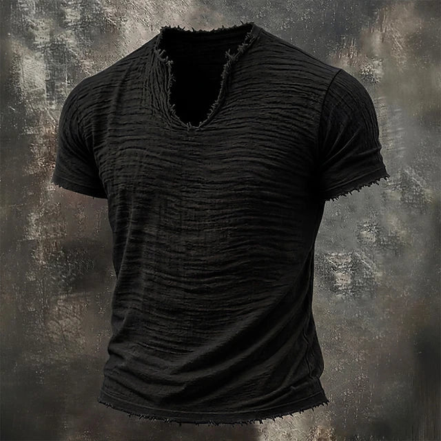TEXTURED COTTON V-NECK SHIRT FOR MEN