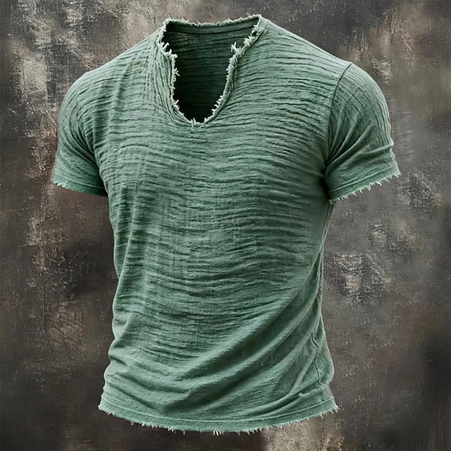 TEXTURED COTTON V-NECK SHIRT FOR MEN