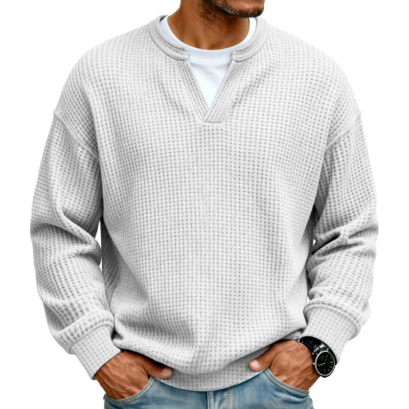 WAFFLE KNIT LONG SLEEVE SWEATER FOR MEN
