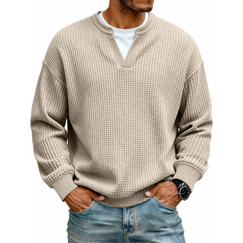 WAFFLE KNIT LONG SLEEVE SWEATER FOR MEN