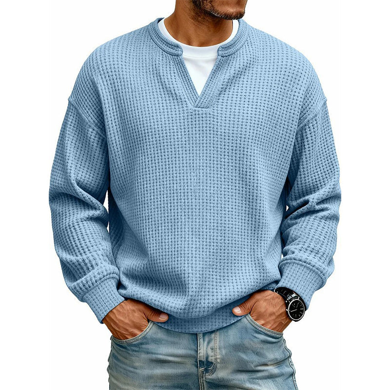 WAFFLE KNIT LONG SLEEVE SWEATER FOR MEN