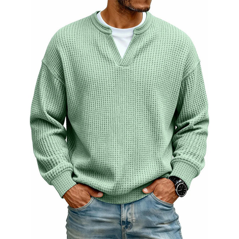 WAFFLE KNIT LONG SLEEVE SWEATER FOR MEN