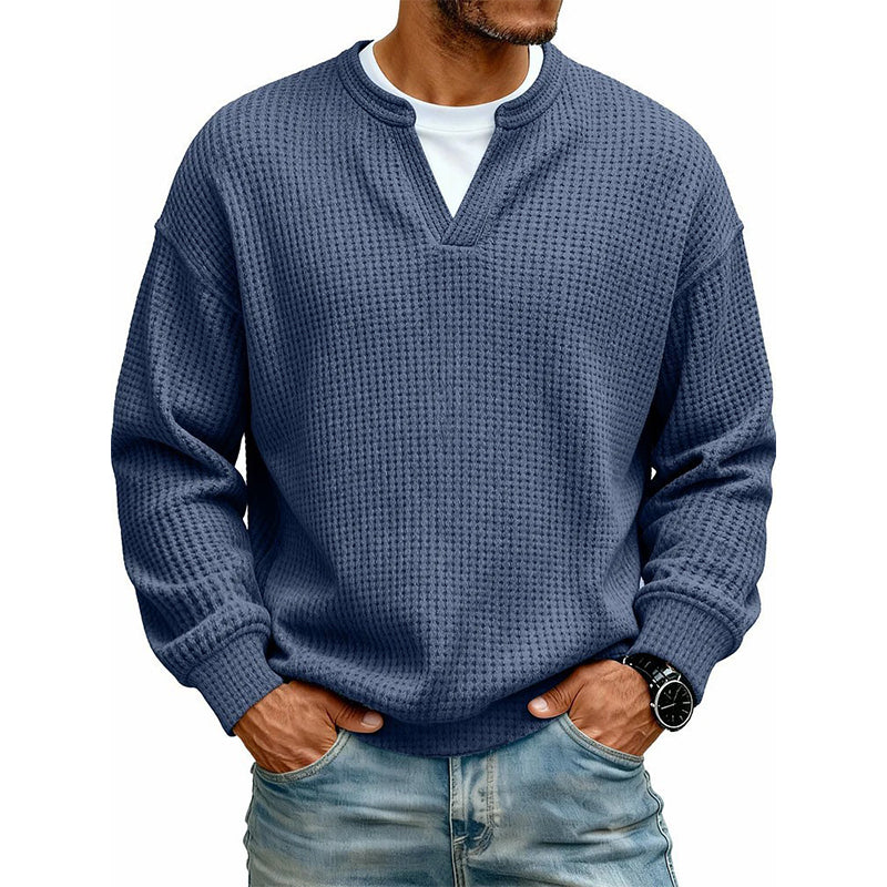 WAFFLE KNIT LONG SLEEVE SWEATER FOR MEN