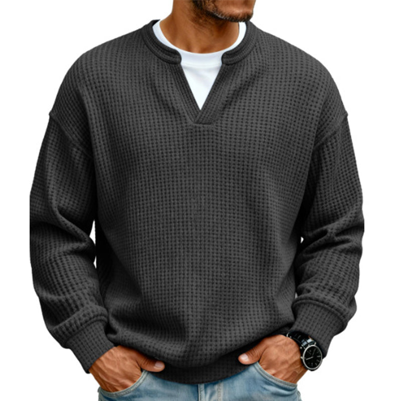 WAFFLE KNIT LONG SLEEVE SWEATER FOR MEN