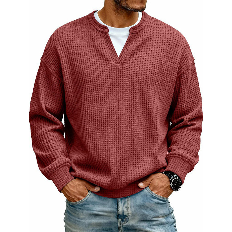 WAFFLE KNIT LONG SLEEVE SWEATER FOR MEN