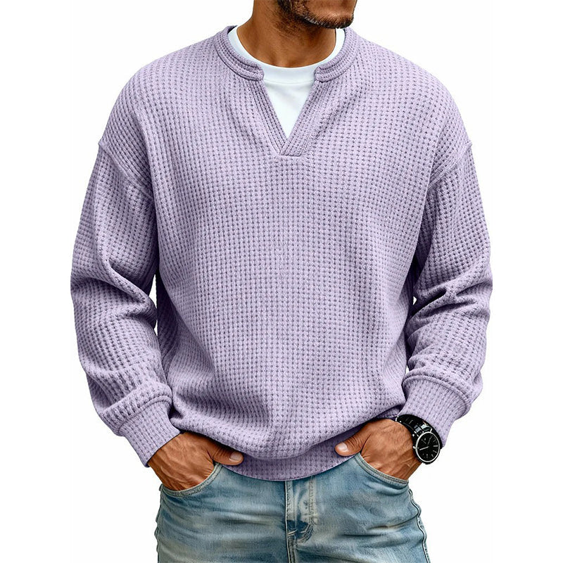 WAFFLE KNIT LONG SLEEVE SWEATER FOR MEN
