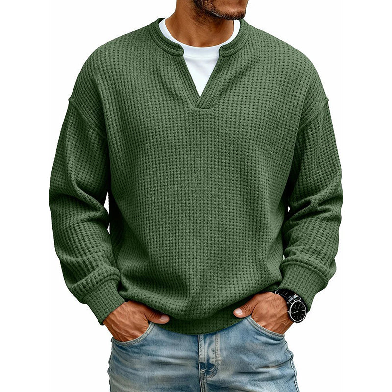 WAFFLE KNIT LONG SLEEVE SWEATER FOR MEN