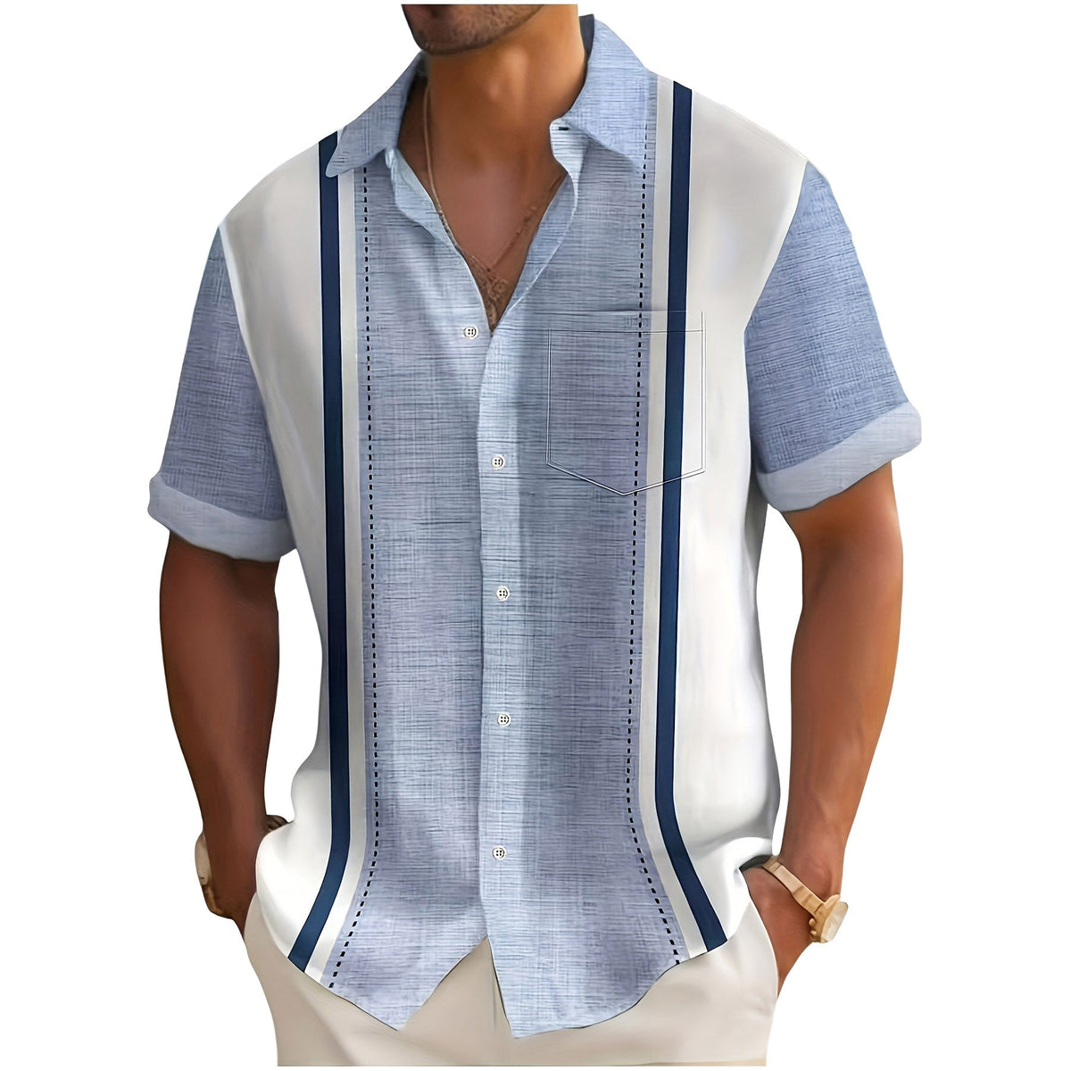 VERTICAL STRIPE RESORT SHIRT FOR MEN